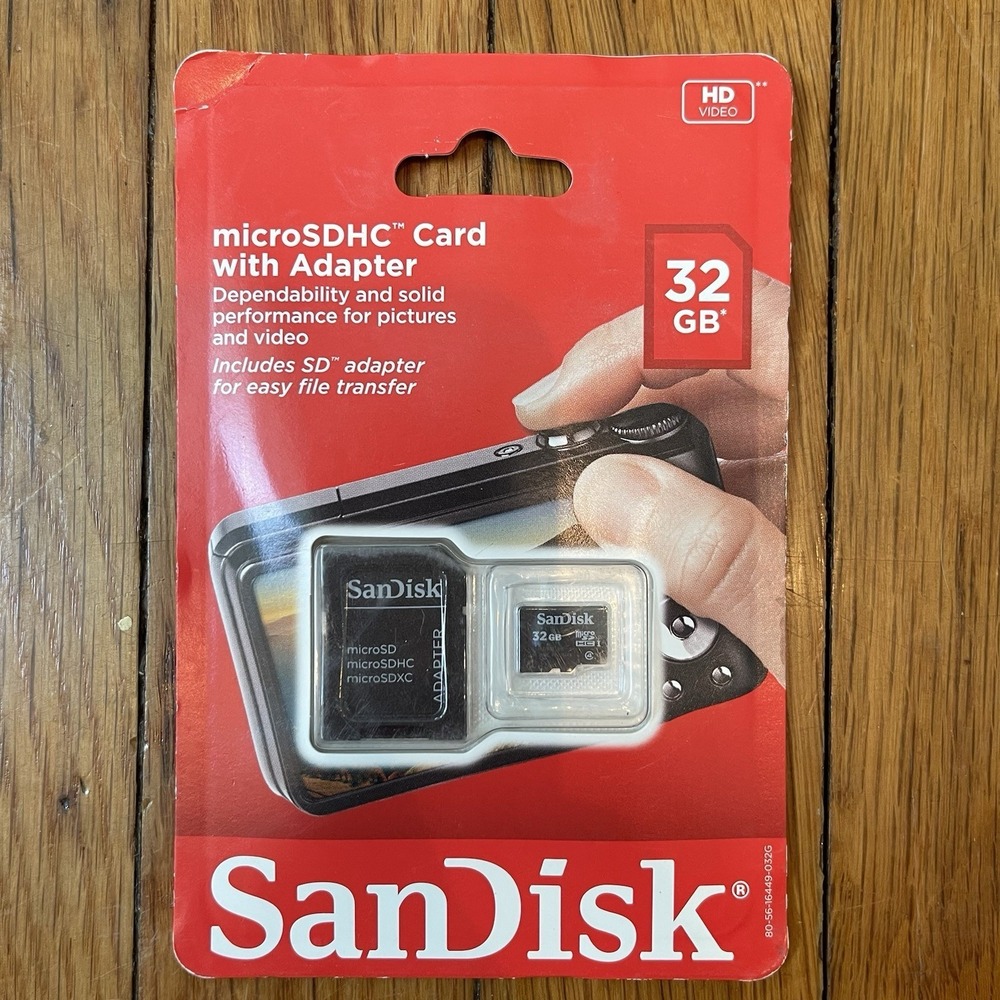 Brand New In Package Sandisk Micro SDHC Card With Adaptor 32 GB HD Video NEW